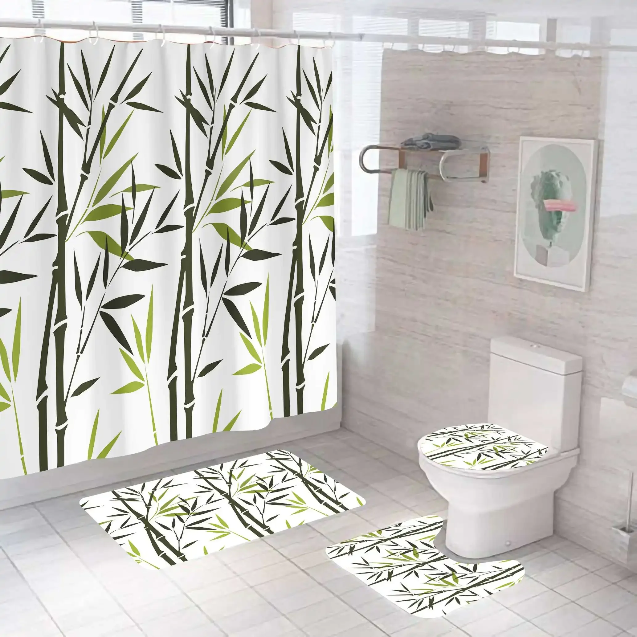 Wholesale Simple Design Waterproof Printed Flower Bathroom Shower Curtain Sets