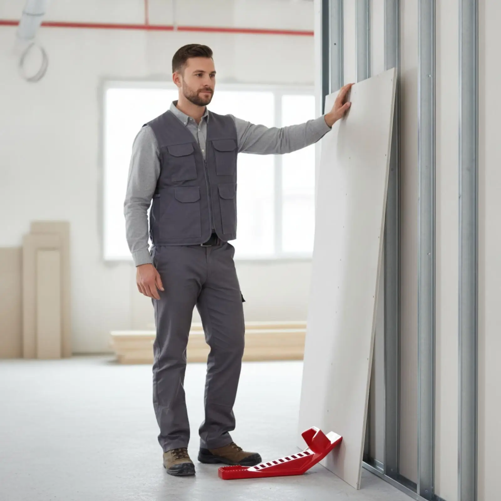 Gypsum Board Lifter Drywall Positioning Tool for Ceiling Installation One Person Panel Nudge Helper with Grip Teeth