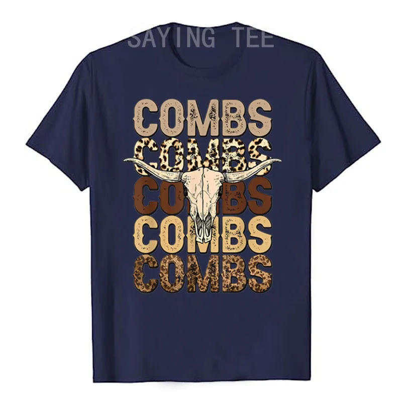 Funny Combs Country Music Western Cow Skull Cowboy T-Shirt Horseback Rider Rodeo Goer Clothes Short Sleeve Blouses Graphic Tee