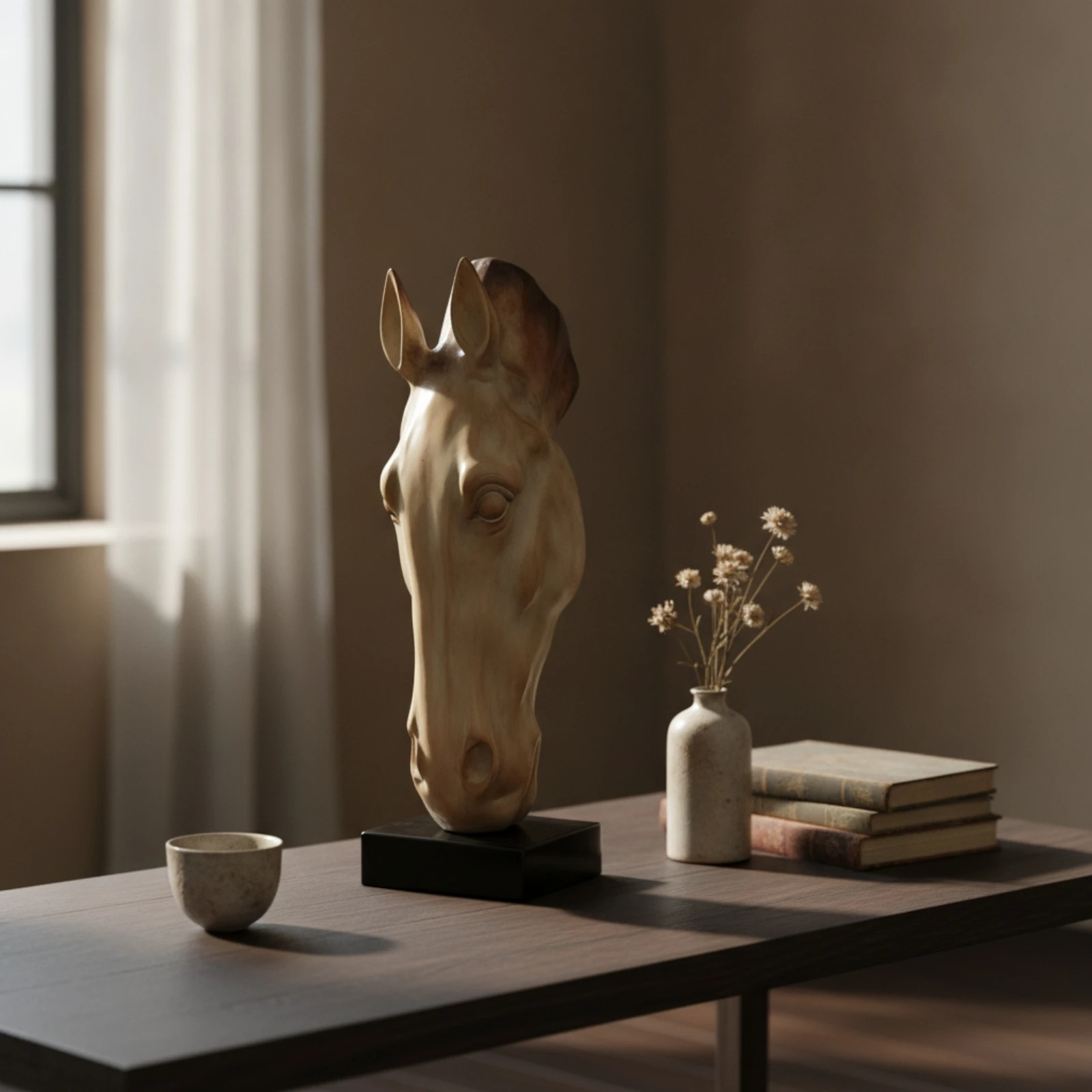 Horse Head Sculpture Minimalist Horse Head Bust Table Sculpture Tabletop Statue Carved for Interior Designers, Living Room
