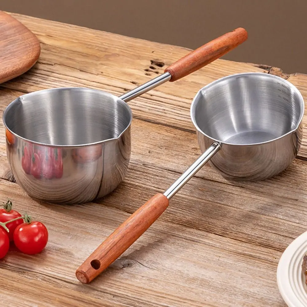 Gifts Stainless Steel Small Pot Long-handled Wooden Handle Mini Pot Oil Splashing Gadget for Preventing Hot Oil From Scorching