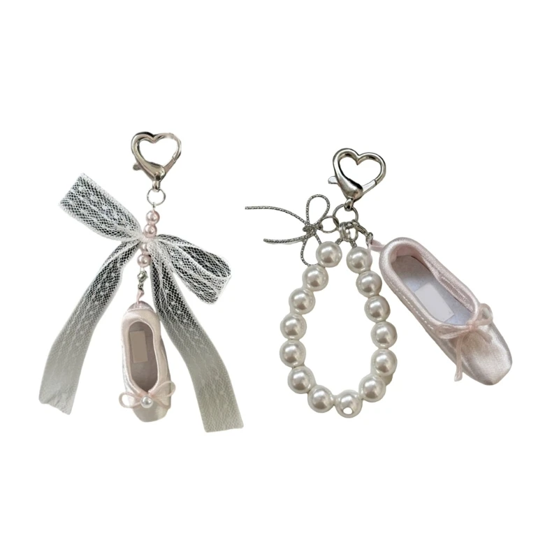 

Miniature Ballet Shoe Accessory Adorned With Lace Bowknot And Pearls Perfect For Bag Decoration Or Keyring 37JB