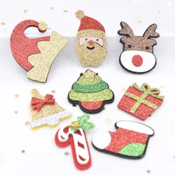 20Pcs Glitter Patches Santa Claus Hat Elk Tree Gift Box Bell Stock for Christmas Party Hairpin Applique Decor Accessories