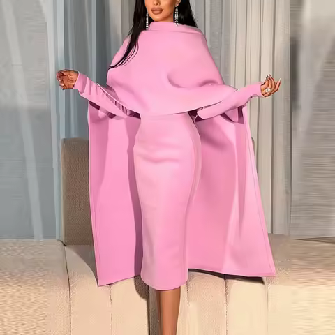 Elegant Pink Cap Style Evening Gowns Saudi Arabia Long Sleeves Sheath Prom Dress Women Wedding Party Dress Robe De Soiree