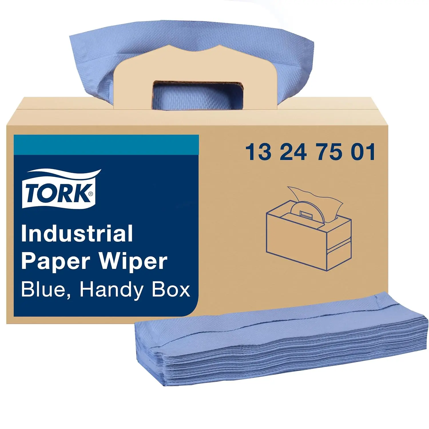 

Industrial Blue Paper Wiper, Handy Box with 4-Ply Sheets, 1 Roll of 180 Feet for Cleaning Tasks