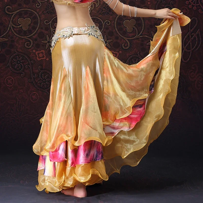 Ropa de danza del vientre de estilo egipcio para mujer, faldas largas envueltas en círculo completo, abertura lateral Floral, faldas de danza del vientre con volantes