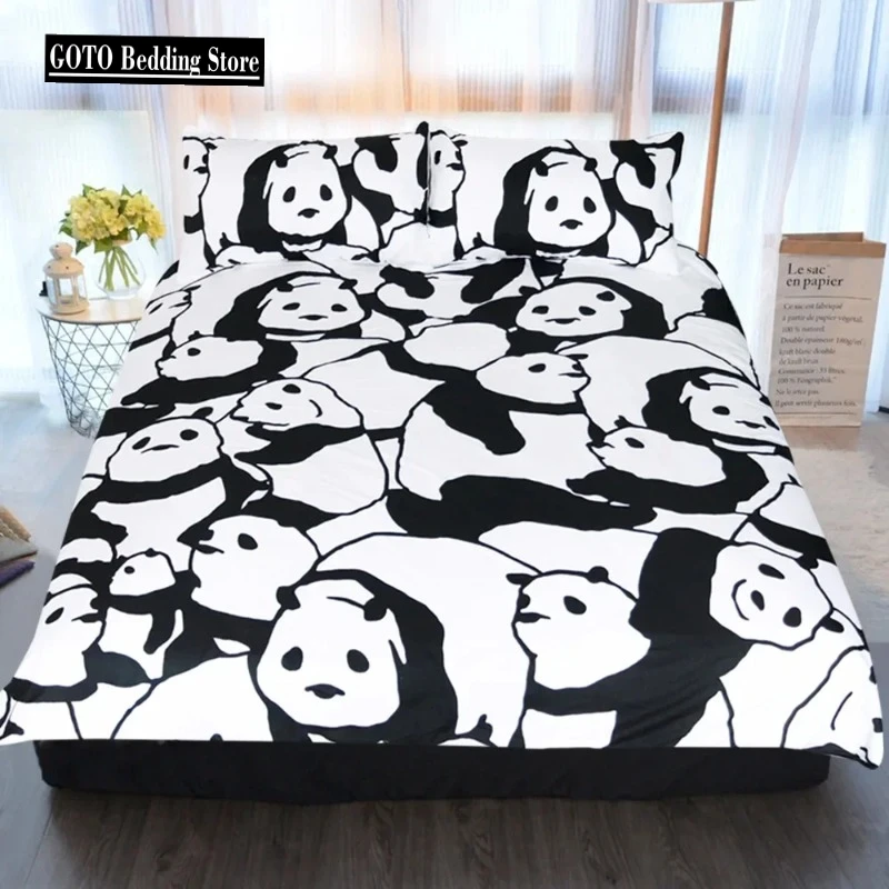 

Pandas Bedclothes Bedding Set Cartoon Duvet Cover Set For Child 100% Bamboo Fiber Cover Sets For Beds 3 Pcs White Black Bed Set