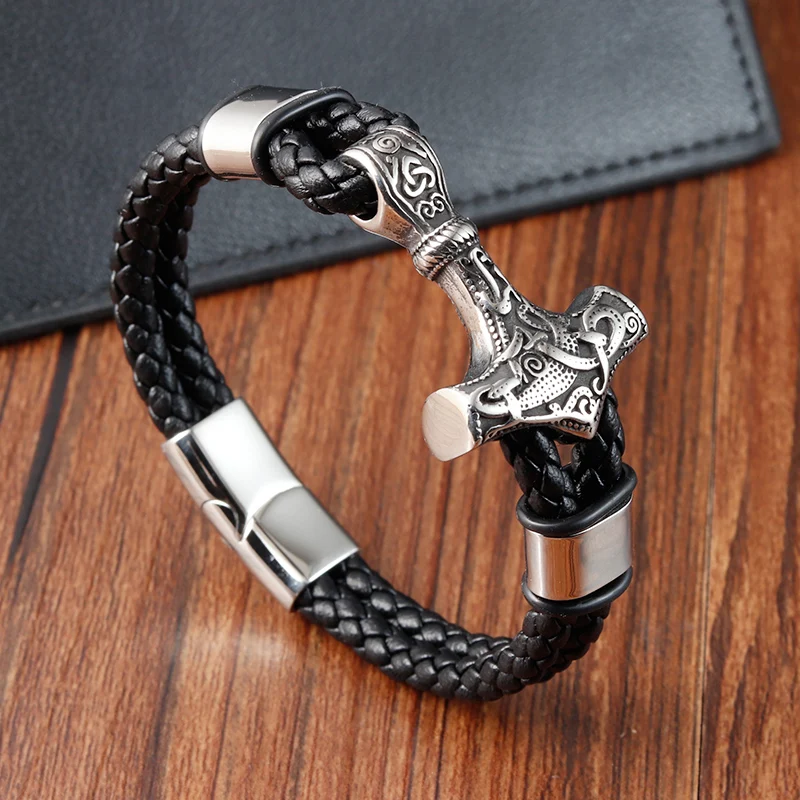 Trendy Genuine Leather Bracelet Men Classic Magnetic Button Stainless Steel Bangles Rope Wrap Charm for Male Bracelets