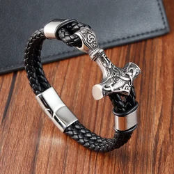 Pulseira de couro genuíno para homens, botão magnético clássico, braceletes de aço inoxidável, corda, charme masculino, pulseiras da moda