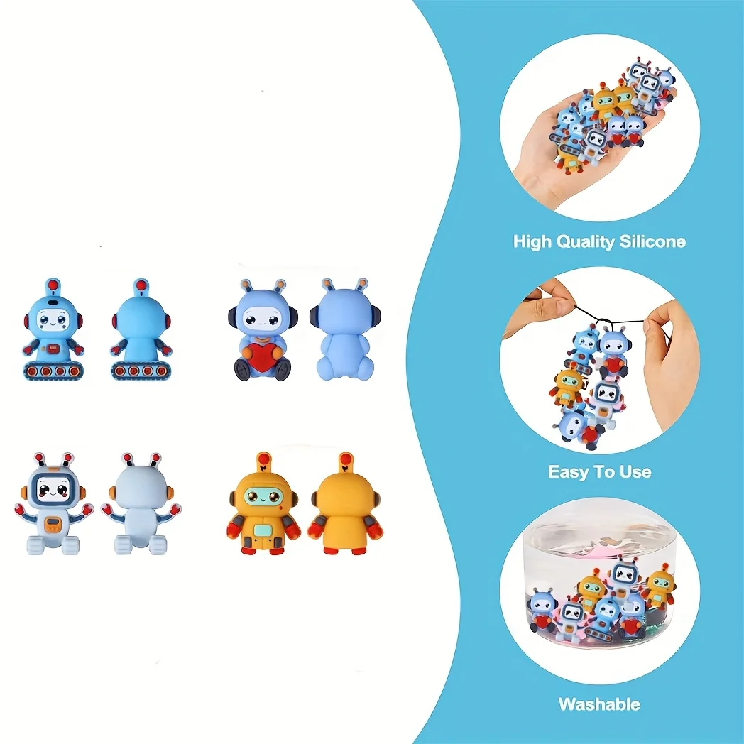 8pcs Robot silicone focal beads, suitable for DIY handmade bracelet jewelry making, bag pendants,decorative beads accessories