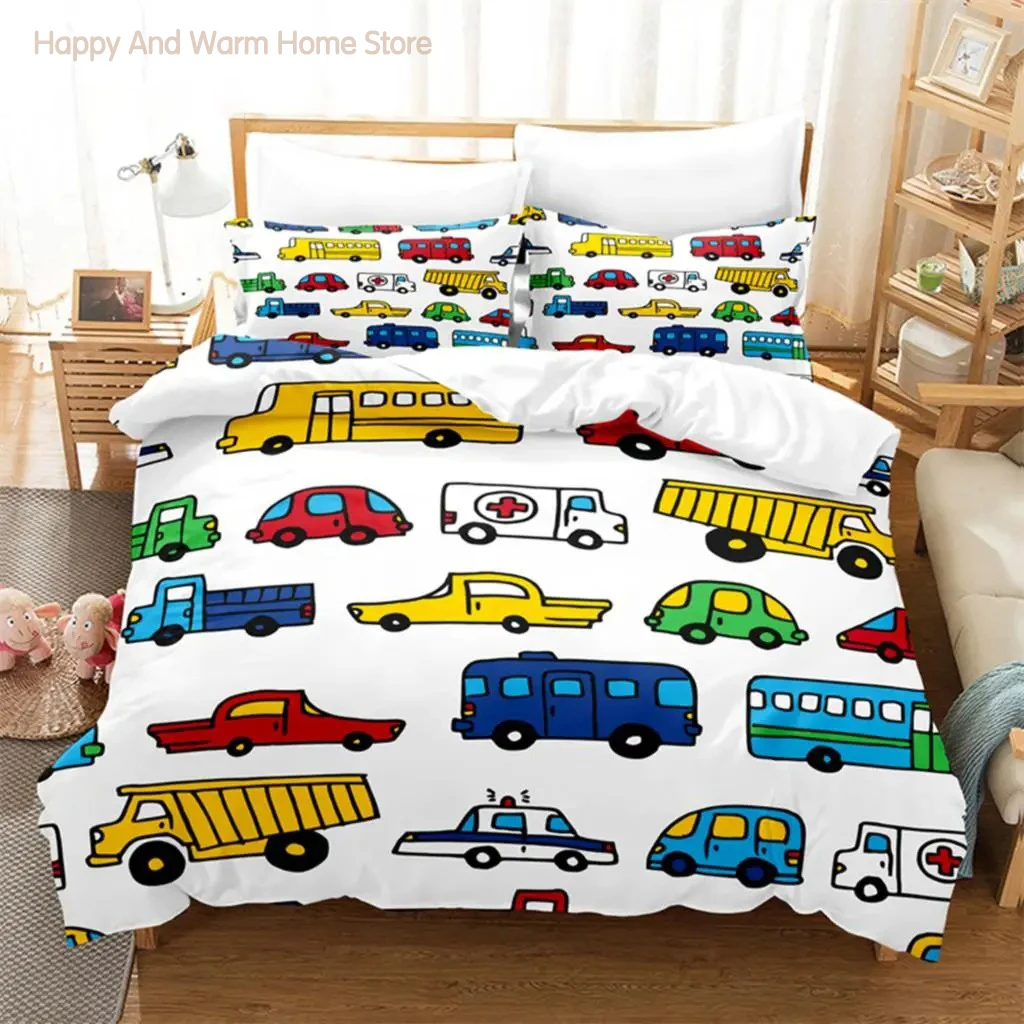 Cartoon Car Bedding Set, 3Pcs Duvet Cover Set, Soft Comfortable Breathable Duvet Cover, For Bedroom Guest Room Decor