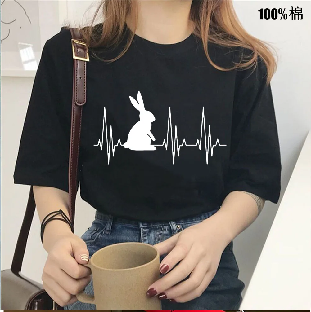 Bunny Heartbeat rabbit Print Women tshirt Cotton Casual Funny t shirt For Lady Yong Girl Top Tee Hipster Drop Ship