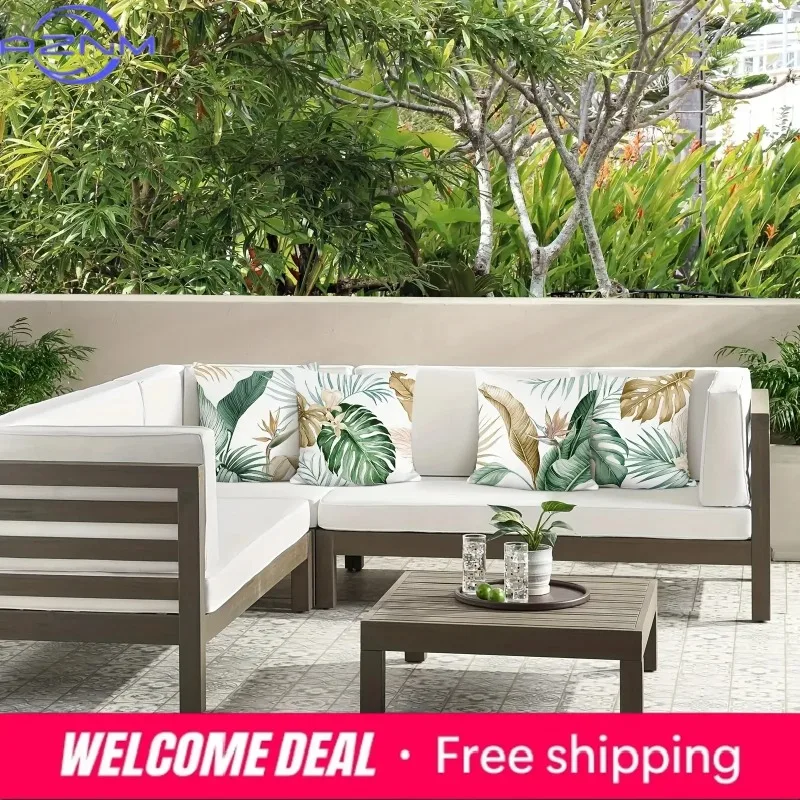 Golden Green Palm Leaf Decorative Pillowcase, Ultra-Soft Polyester Material Living Room Sofa Back Car Pillowcase Home Decoration
