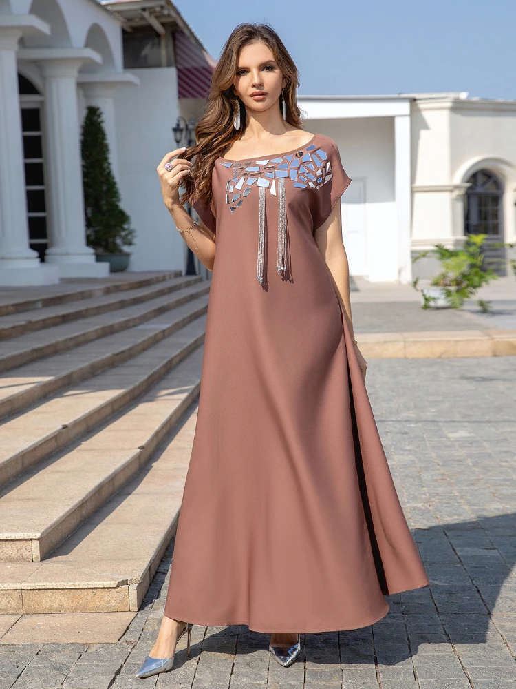 Eid Dubai Party Dress Women Women Jalabiya Abaya Ramadan Long Dresses Abayas Woman Sequins Kimono Robe Caftan Vestidos 2024