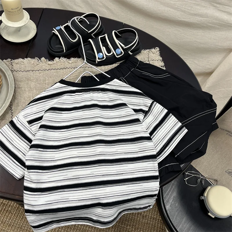 Boys Striped Tshirt  Summer Thin Half sleeved Shirt 2026 New Style Cool and Stylish Suitable for Small and Medium Sized Children