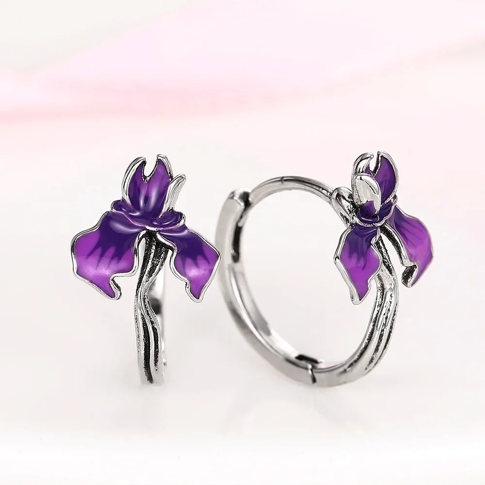 European and American Morning Glory Earrings with Elegant Temperament, Handmade Enamel Oil Painting, Exquisite Style Jewelry