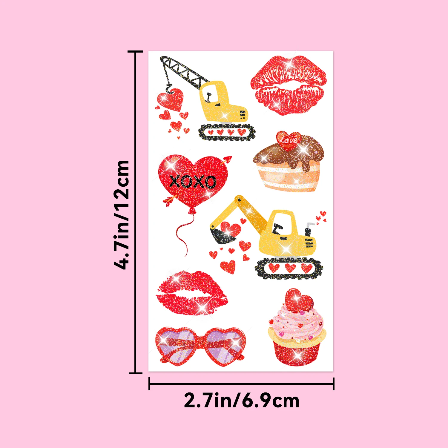 12 ورقة من الوشم المؤقت لعيد الحب بأنماط لامعة، مستلزمات حفلات عيد الحب المفضلة لحقيبة الهدايا، وعيد الحب #5