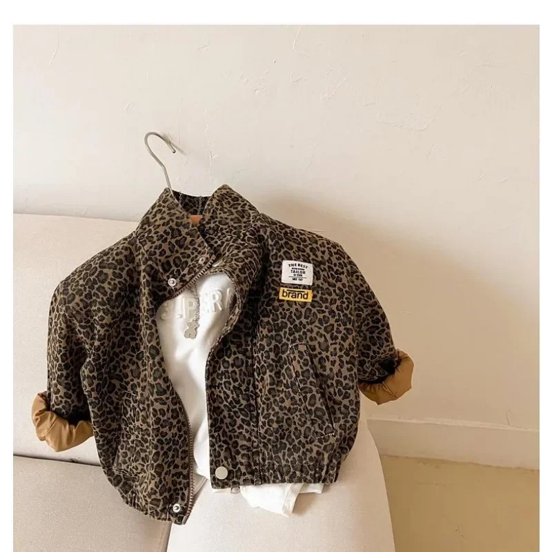 Children Coat Spring and Autumn Boy 2023 New Fashionable Coat Leopard Print Jacket Korean Style Girl Casual Simple Coat Shirt