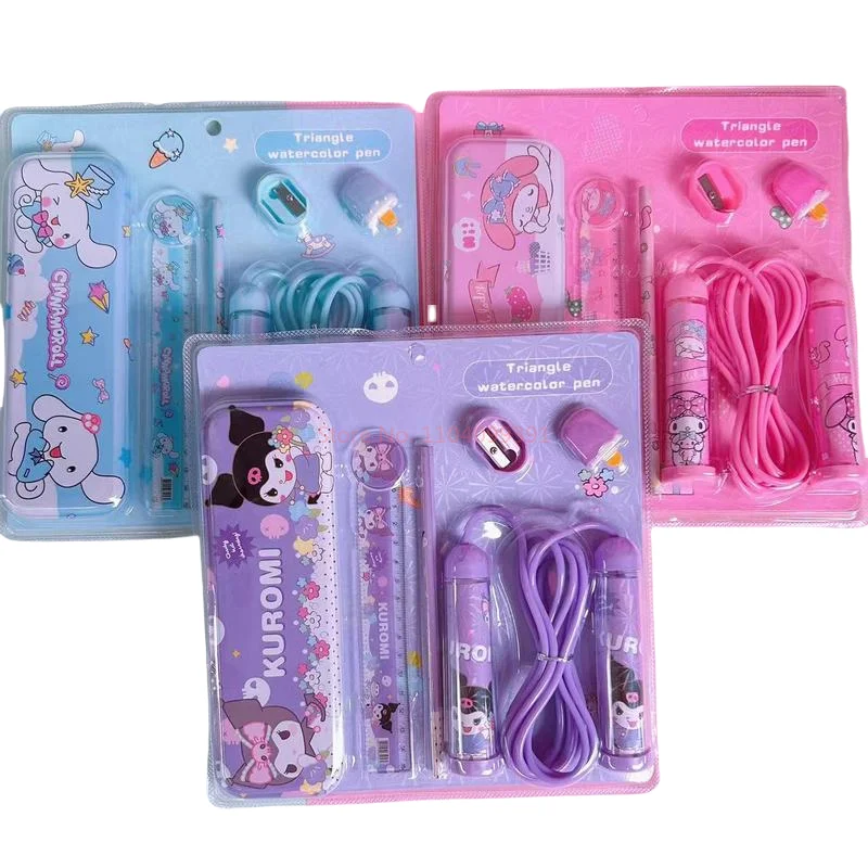 6- pz/set Sanrio melody Kuromi astuccio in metallo righello corda per saltare temperamatite gomma set di cancelleria regali per bambini apprendimento