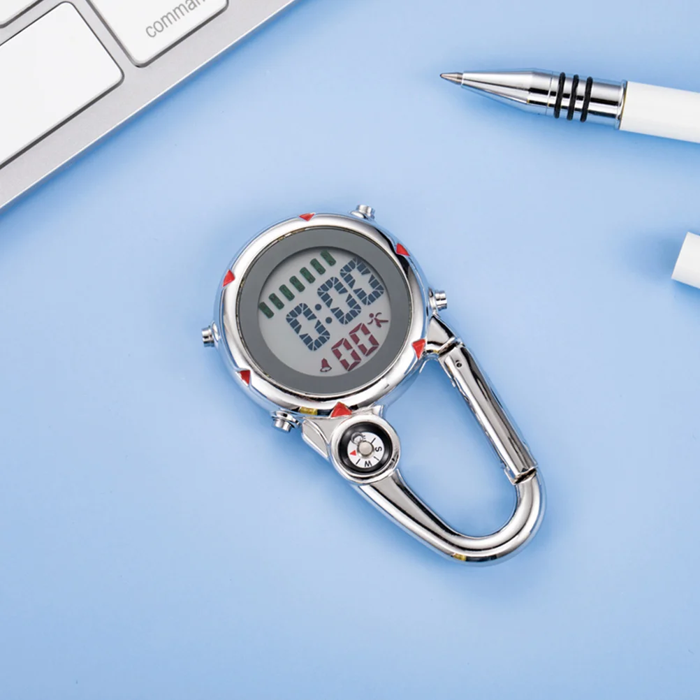 

Stainless Steel Glass Multifunction Clip On Carabiner Watch For Climbing Outdoor Waterproof Alarm Compass Night Glow Backpack