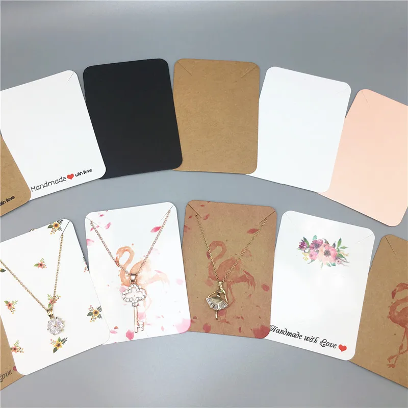 50Pcs/Lot 7.8x5.6cm Printing Necklace Display Card Handmade With Love Ornament Bracelet Anklet Packaging Hang Tags Paper Cards