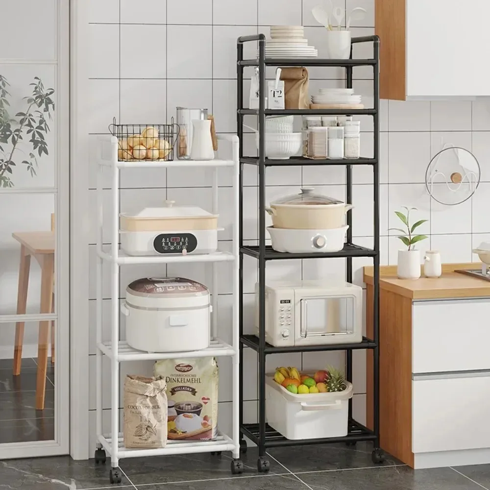 Kitchen Storage Rack Movable Multi-Layer Microwave Rack Without Punching Holes Floor Standing Multi Functional Household Shelves