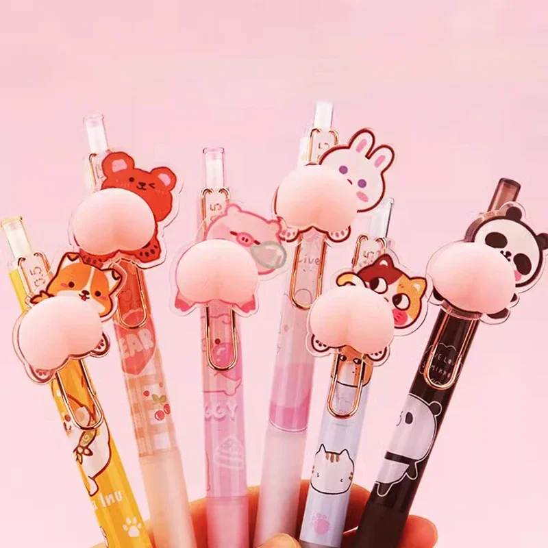 Kawaii Soft Butt Gel Pens Cute Cartoon Neutral Pens Korean 0.5mm Black Ink Signature Pens Stationery Cute School Supplies