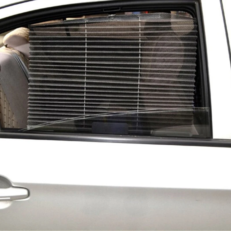 Retractable Pleated Car Window Sunshade, Auto-Roll Shade for UV Protection & Heat Insulation