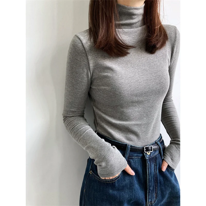 German Velvet Half High Neck Plush Bottom Sweater For Women's Autumn  Winter Solid Color Thick  Warm Inner Layer C52