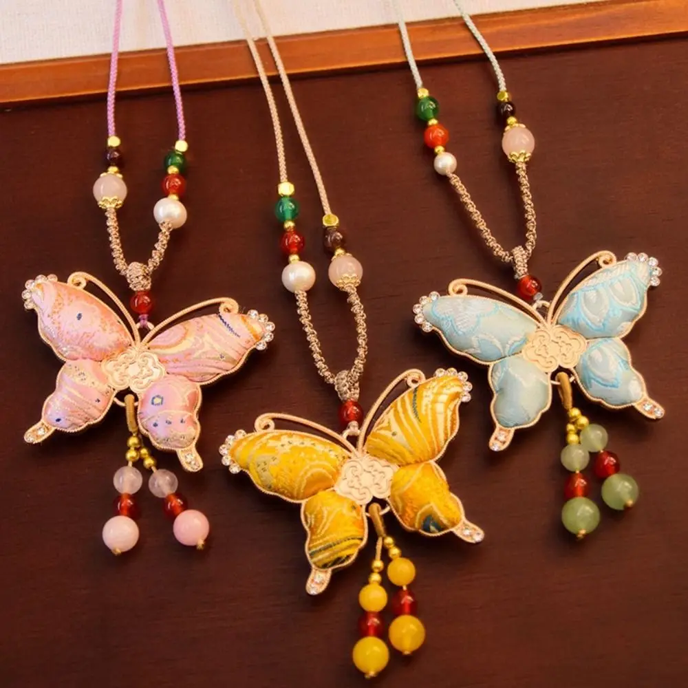 Beads Song Brocade Butterfly Necklace Ethnic Style New Chinese Style Embroidered Pendant Necklace Exquisite Tassels