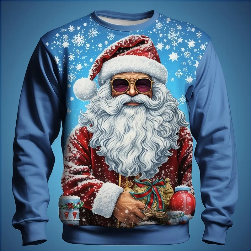 

Funny Santa Claus Graphic 3D Print Men's Hoodies Christmas Theme Party Top Autumn Winter Casual Round Neck Sweatshirt Streetwear