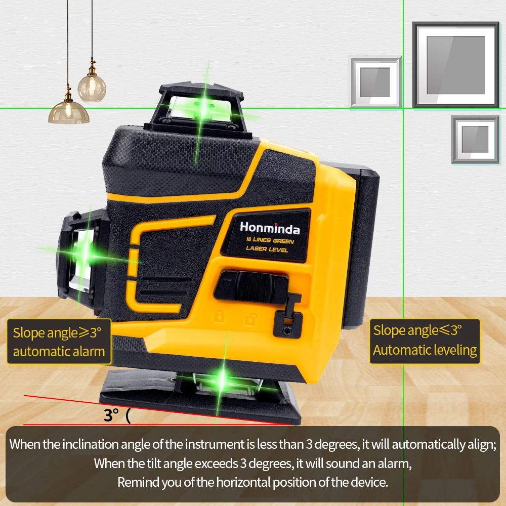 16 line laser level, 4D green line self leveling, 360 horizontal and vertical ultra strong green laser level with tripod