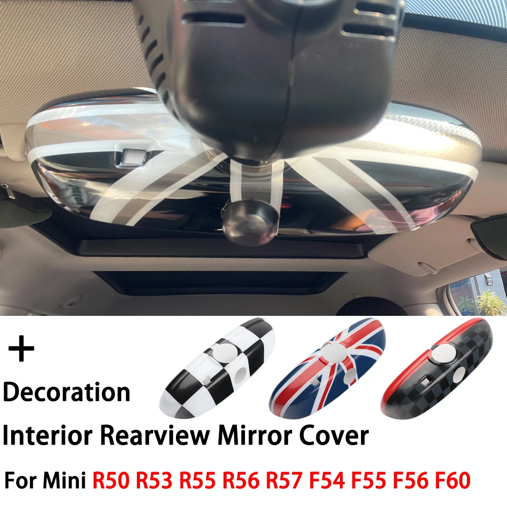 Car Interior Rear View Mirror Cover Sticker For MINI One Cooper S JCW R50 R52 R53 R55 R56 R57 R60 F54 F55 F56 F57 F60 Accessory