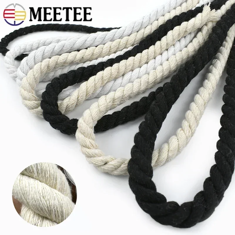 5Meters 3 Shares Twisted Cotton Cords 5-20mm Three-strand Rope for Bag Strap Shoelace Home Textile Decoration Sewing Accessories