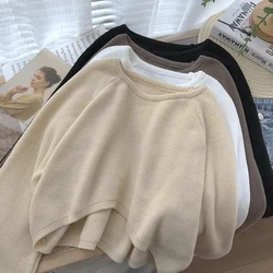 Xpqbb Women Cropped Sweater Jumpers Vintage Vintage Streetwear Knitting Pullovers Female Harajuku Simple Loose Casual Sweaters