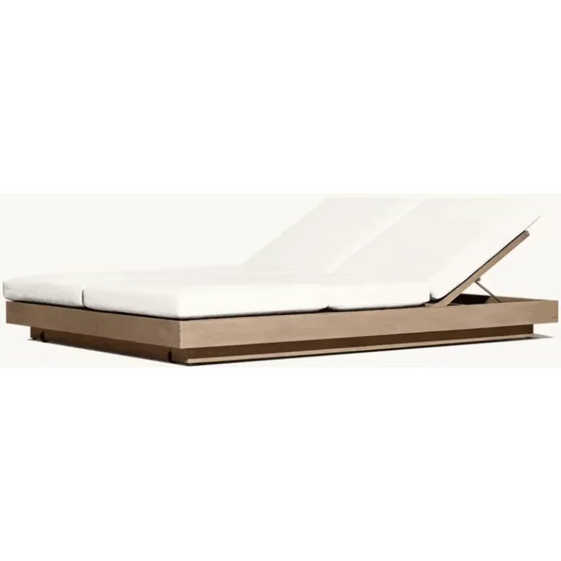 Muebles de exterior de estilo moderno, tumbona doble ajustable de teca, madera Sun