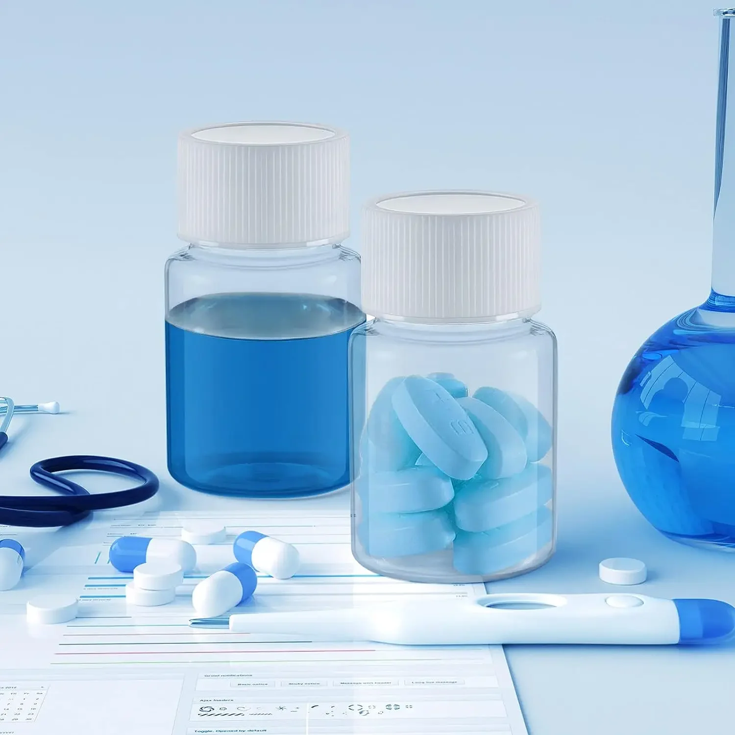 10 szt. Puste plastikowe buteleczki na pigułki 15ml-100ml z uszczelnianymi nakrętkami, dozownik na leki, pojemnik na kapsułki, na kosmetyki, do kuchni, na płyny