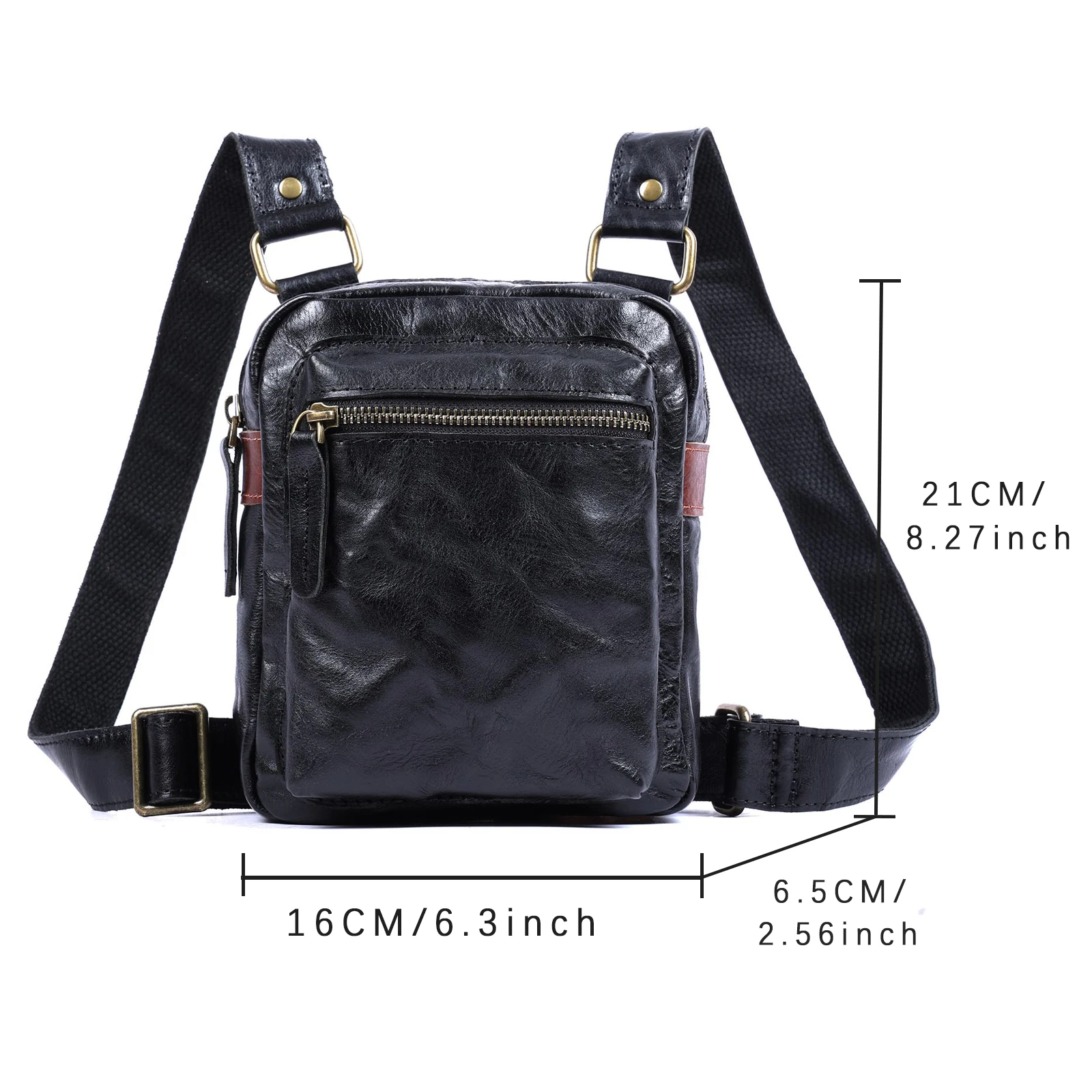 S.WORKER Vollnarbenleder-Umhängetasche für Herren, Vintage-Crossbody-Brusttasche aus pflanzlich gegerbtem Leder – Detail 3