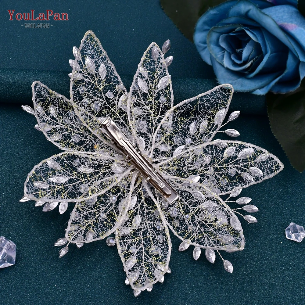 TOPQUEEN Big Flower Bridal Hair Clip Wedding Hair Accessories Bride Headdress Big Flower Woman Hair Pins Head Jewelry HP217