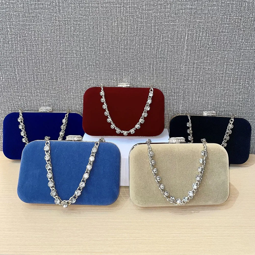 

Velvet Clutch Box Bag Glitter Rhinestone Handle Luxury Handbag Lady Elegant Chain Crossbody Purse Banquet Wedding Women Wallet