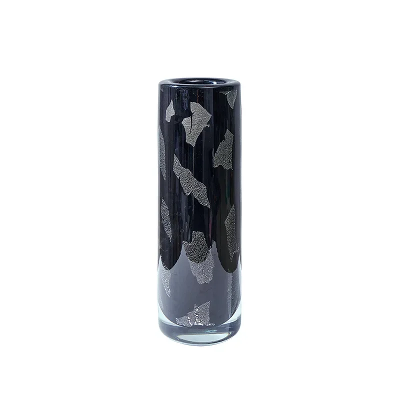 

New Chinese simple style black silver foil glazed vase entrance bar tea room sales office model room soft decoration