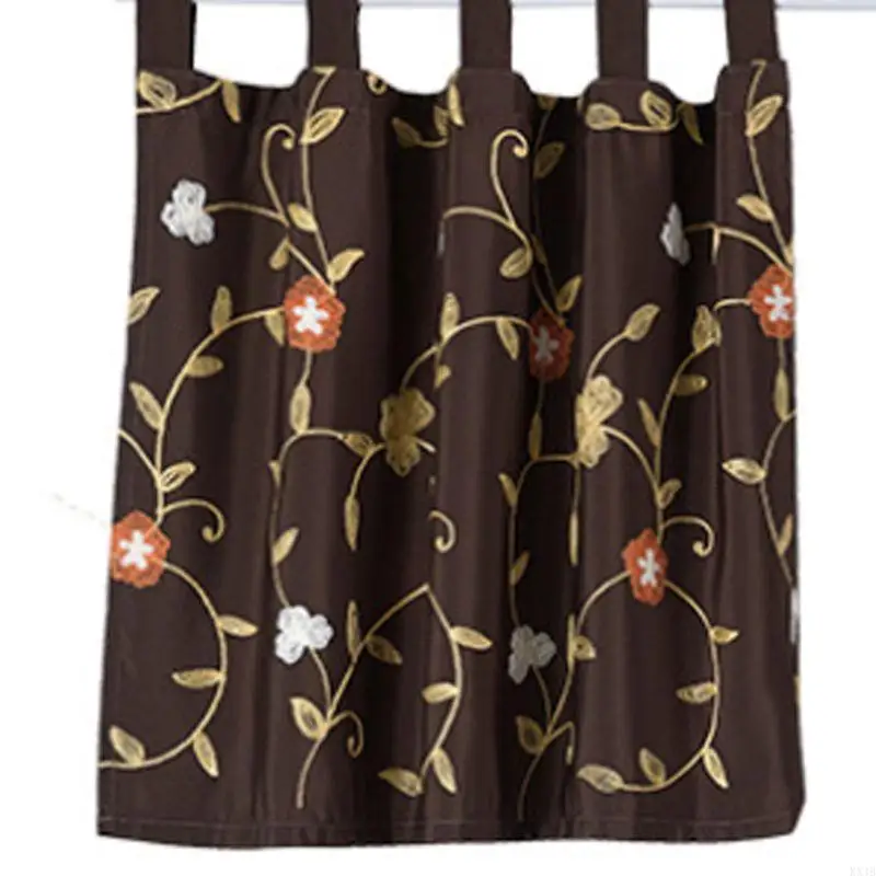 KX4B Korean Floral Embroidery Short Window Curtain Rod Pocket Valance for Kitchen