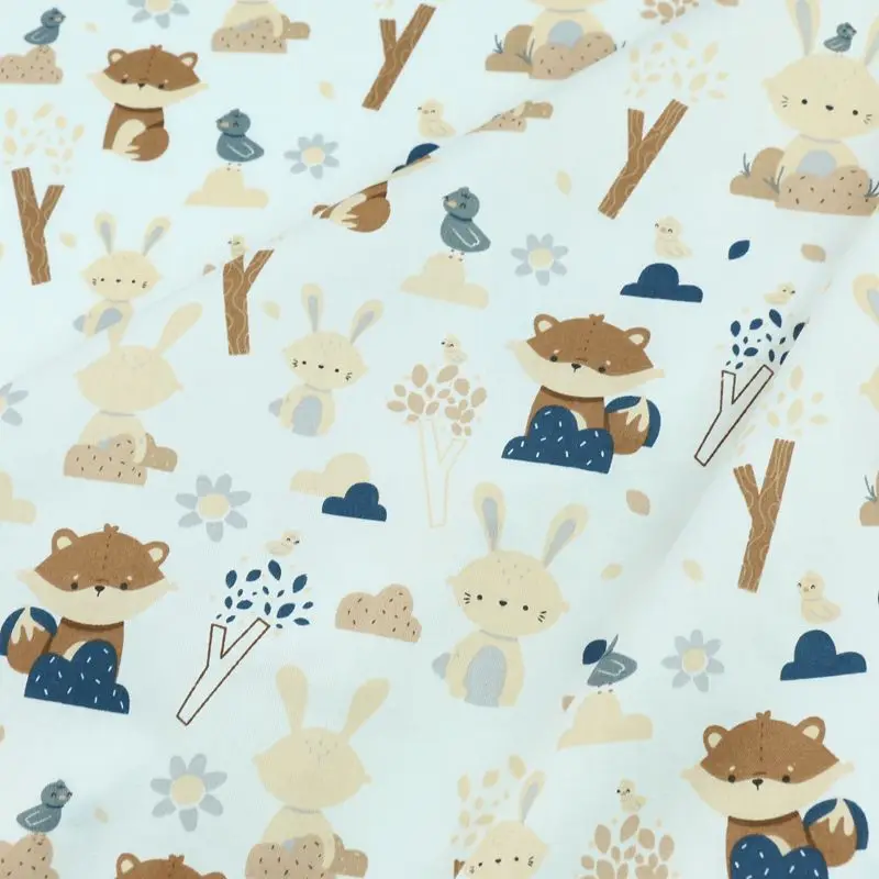 Cartoon Squirrel Rabbit Grid Print Cotton Fabric For Sewing Craft Cloth Quilting Baby Dress Tecido Diy Patchwork Handmade Tissu