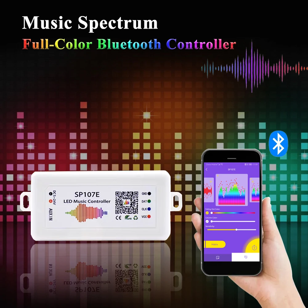 SP107E Bluetooth Music Controller For Individual Addressable WS2811 WS2812B WS2813 WS2815 SK6812 RGB Led Strip Light DC5V-24V