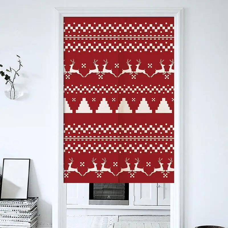 VIKAMA Christmas Bunny Snowflake Door Curtain Scarlet White Rabbit Face Dot Cheek Kitchen Dining Entryway Party Decoration Soft