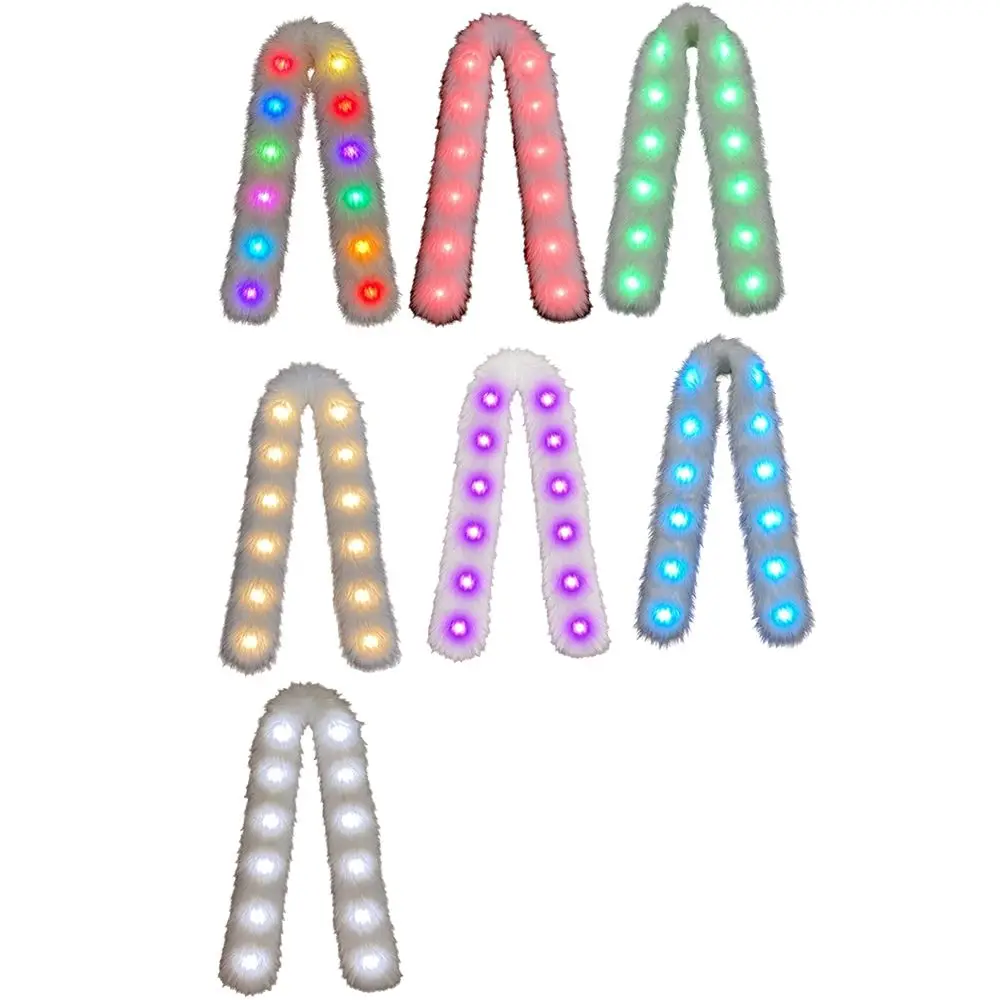 Shining White Plush LED Flash Scarf Light Up Warm Luminous Glowing Scarf Soft Skin-friendly Winter Plush Scarf Night Events