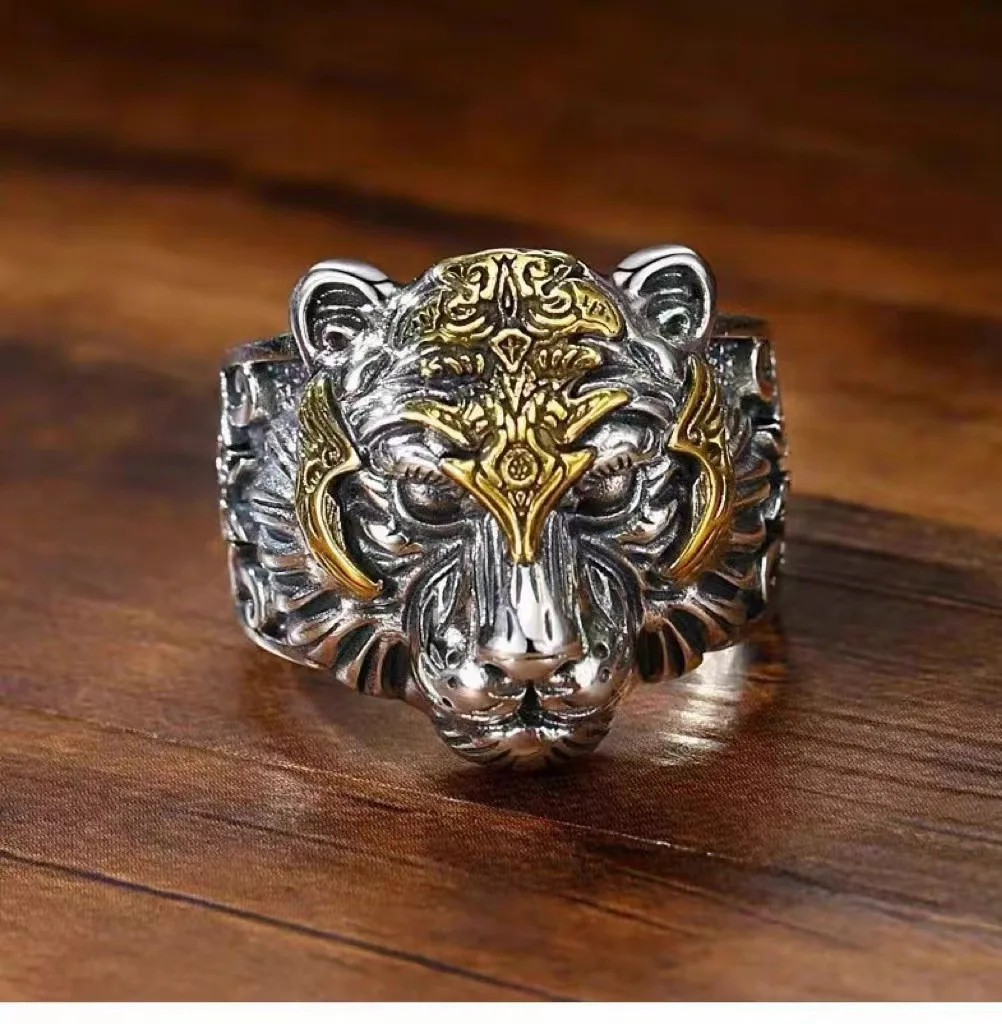 Fanshu Silver Plated Tiger Band Ring for Men Women Couple Friends Gift Fashion Jewelry