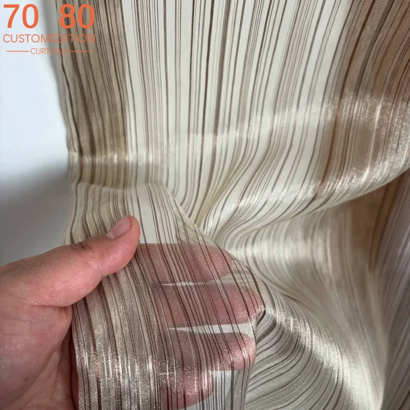 

Light Coffee Fine Stripe Gradient Yarn Jacquard Window Screens for Living Room Bedroom Balcony Bay Window Customization