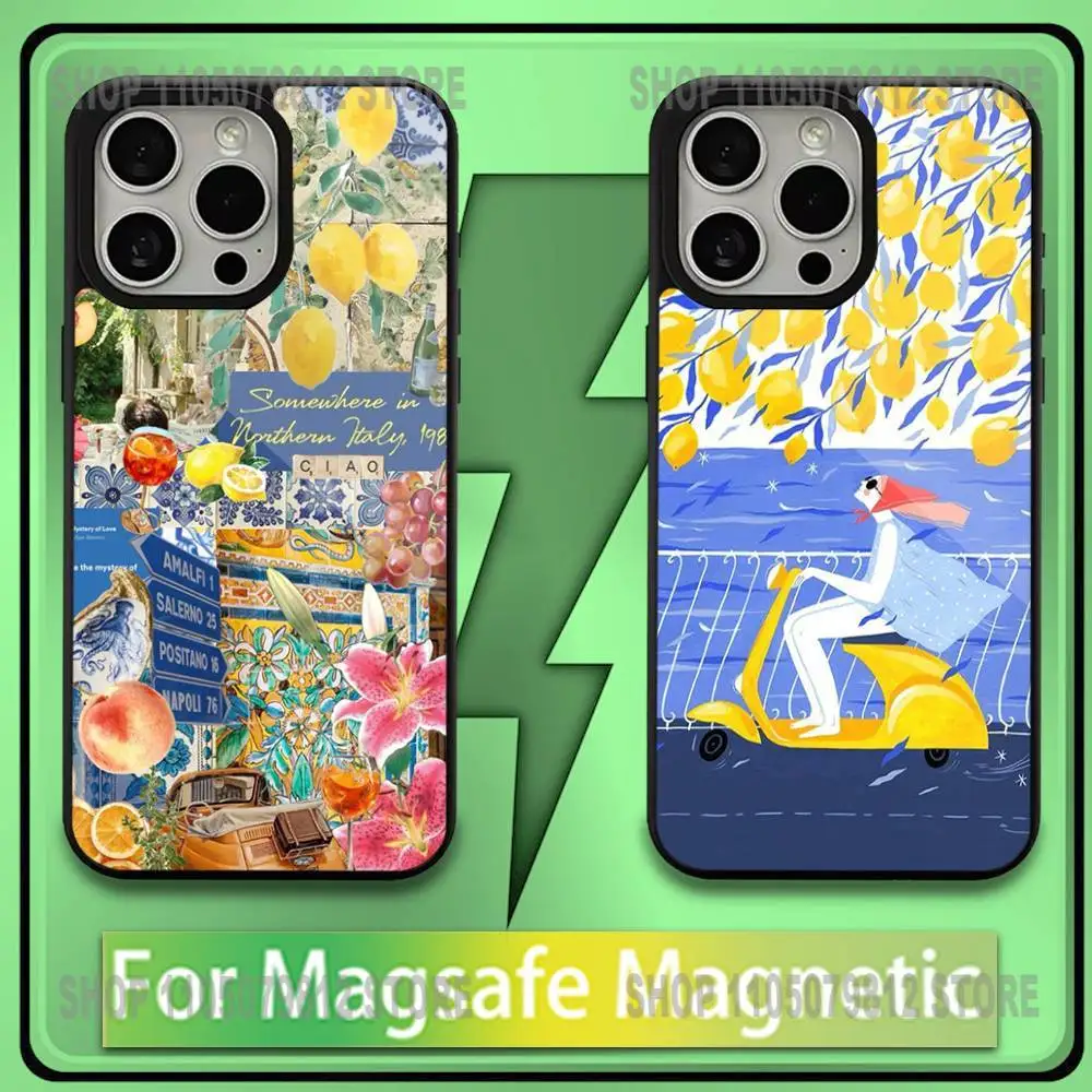 

Seaside Scenery Wine Lemon Phone Case For iPhone 16,15,14,13,12,11,Plus,Pro,Max,Mini Soft Magesafe Magnetic Wireless Charge