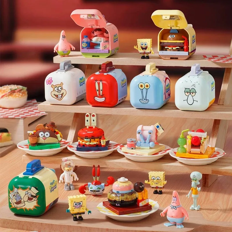 

AREAX New SpongeBob SquarePants Block Blind Box Children's Festival Gift Education Assembly Toy Anime Model Building Blocks